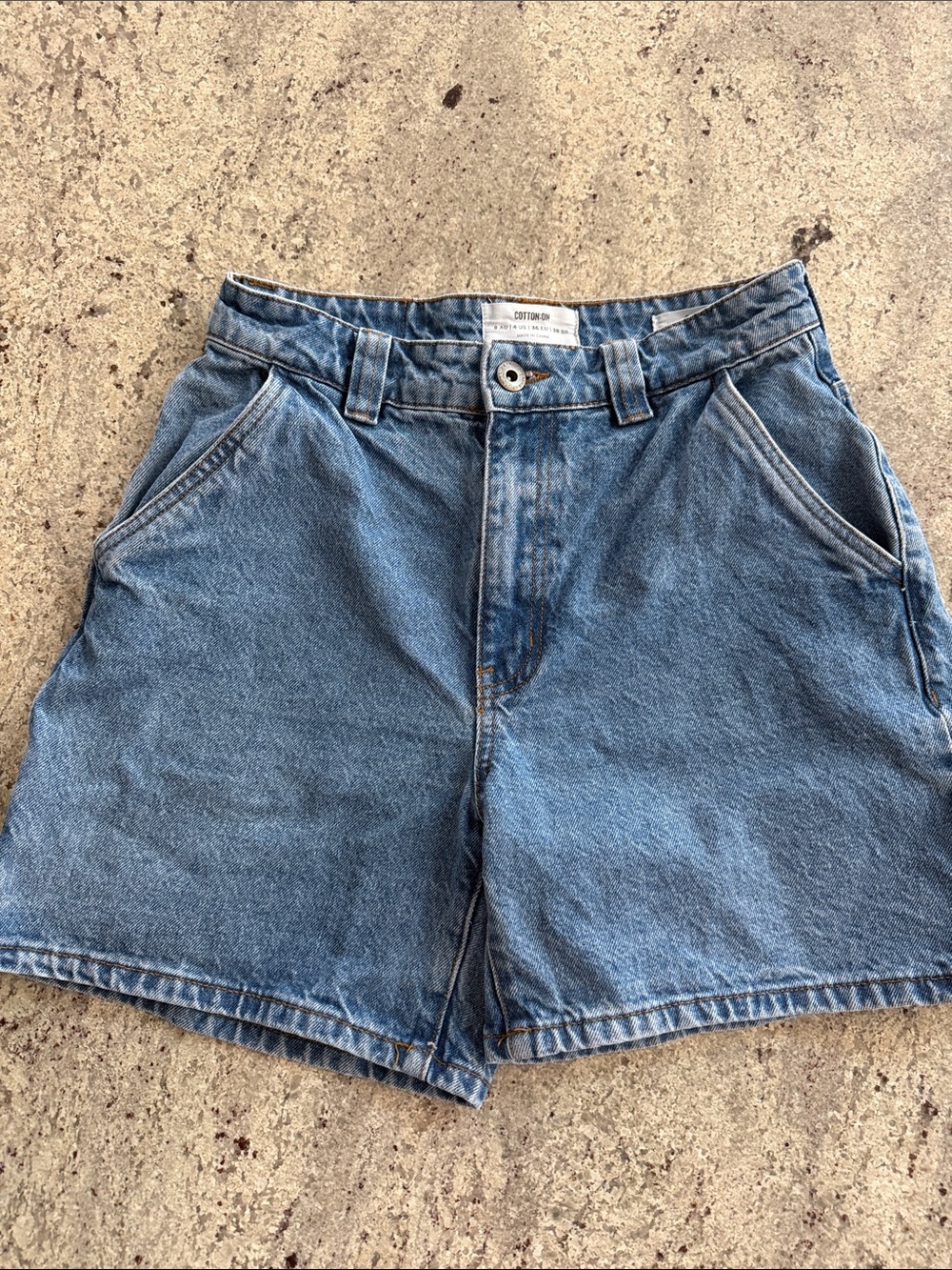 Cotton On Blue High-Rise Denim Carpenter Shorts